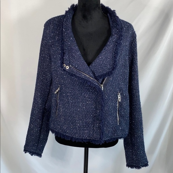 Blank NYC Jackets & Blazers - Blank NYC Navy Tweed Moto Jacket Blue Size XL